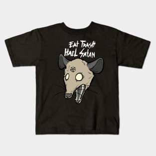 Eat Trash Hail Satan Funny Occult Possum Satanic Pentagram Kids T-Shirt